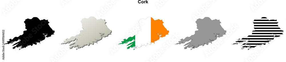 Obraz premium Cork county blank outline map set