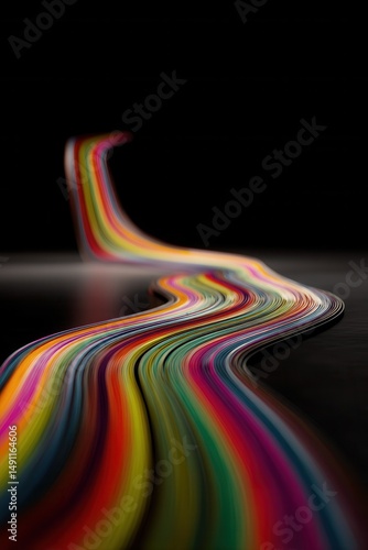 Abstract Colorful Paper Strips Flowing on Dark Background, Symbolizing Creativity and Innovation for Marketing Campaigns and Creative Design : Generative AI