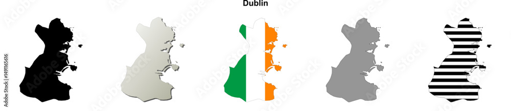 Obraz premium Dublin county blank outline map set