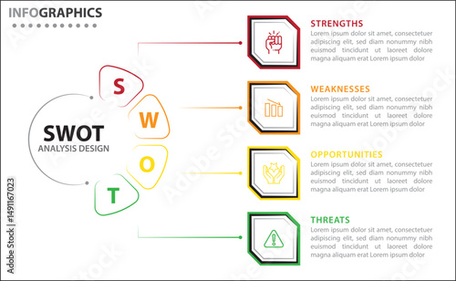 SWOT analysis infographic. Vector illustration for strategic business planning. Comparison chart. Advantages and Disadvantages of company. Infographic design template. Vector illustration. SWOT icon