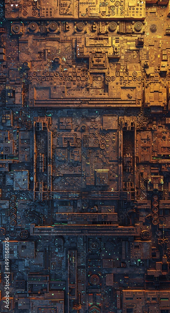 Fototapeta premium Rustic Cyberpunk: Digital Art, Oxidized Hues