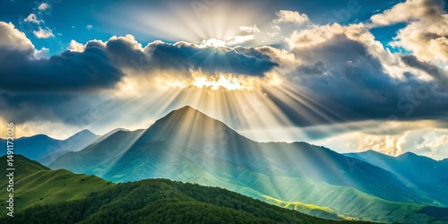 sunrise in the mountains with sun rays
