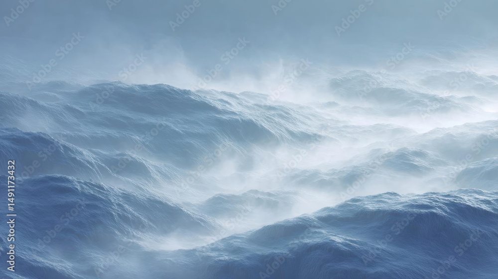 Fototapeta premium Close-up of a large wave crashing onto the shore. the wave is a deep blue color and appears to be turbulent, with white foam and spray covering the entire surface.