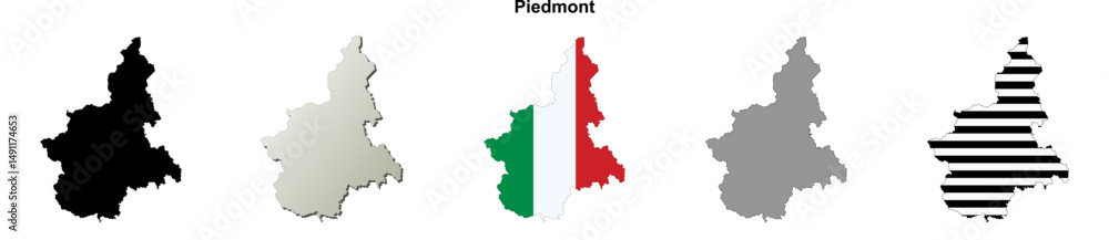 Obraz premium Piedmont region blank outline map set