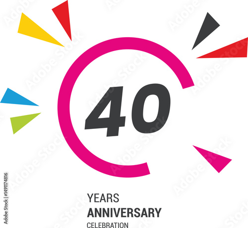 40 years anniversary celebrations logo design concept forty years anniversary retro vector emblem isolated template. Vintage logo forty  40th years with ribbon and fireworks on white background,