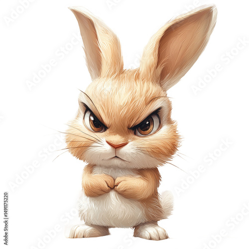 Angry bunny rabbit cartoon illustration cute animal character design on transparent background