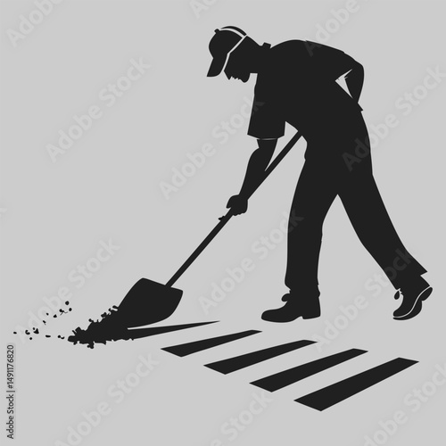 a street cleaner sweeping silhouette vector design art and illustration