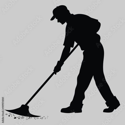 a street cleaner sweeping silhouette vector design art and illustration