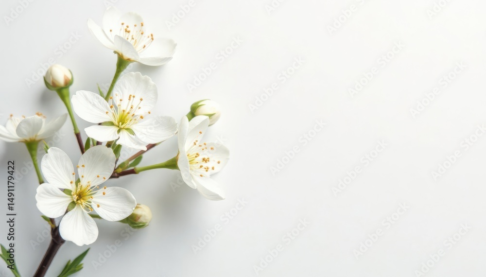 Obraz premium Delicate white blossoms on a stark white background , light, elegant, floral