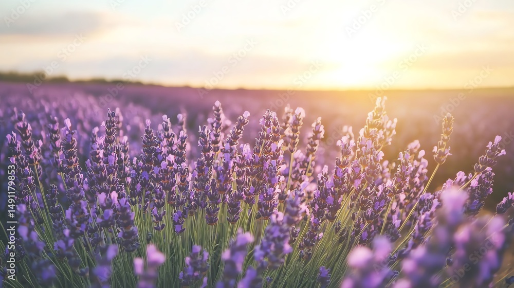Naklejka premium A vast, serene field of lavender stretches into the horizon.
