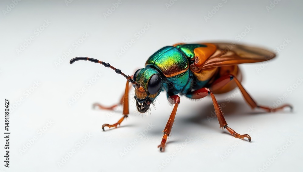 Naklejka premium Close-up of colorful insect on white background, studio, invertebrate, cockroach
