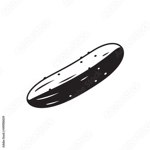 Simple black and white illustration of a single cucumber isolated on white background