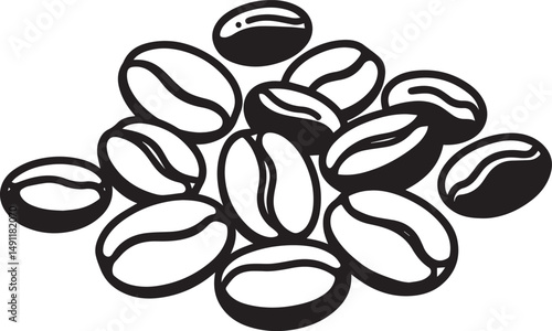 A pile of black and white coffee beans illustration