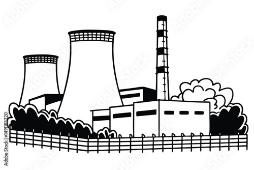 Nuclear energy plant vector illustration, low-carbon power symbol, atomic reactor facility, renewable energy concept