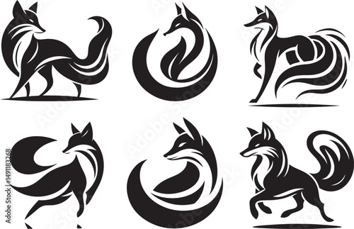 Six stylish black and white fox designs perfect for logos branding and tattoos