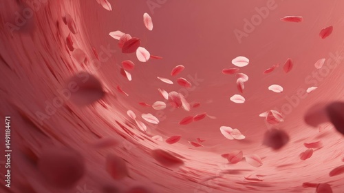 Abstract digital art piece that appears to be a close-up of a pinkish-red color. the background is a gradient of pink and red, with a smooth, curved shape that creates a sense of depth and movement.