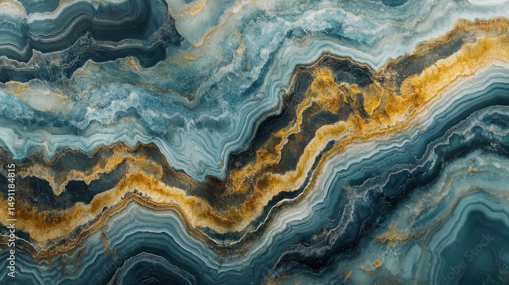 Fototapeta premium Abstract Fluid Art with Swirls of Blue, Gold, and White in Stone