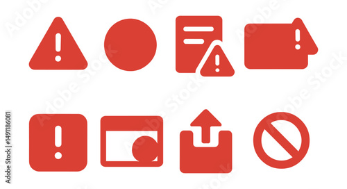 Solid style icons of error messages: red alert triangle, failed operation icon, form error warning, submission issue icon, danger notice, error modal badge, failed upload icon, blocked alert.
