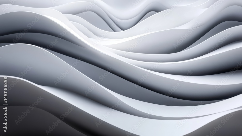 Fototapeta premium Elegant Smooth Waves in White Tone Creating Abstract Background