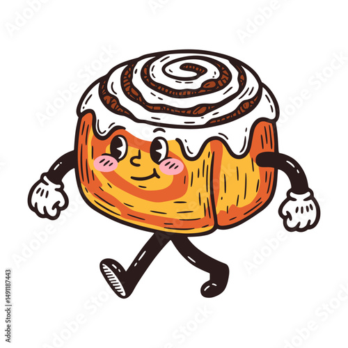 cute cinnamon roll, vintage mascot illustration