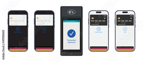 Contactless Payment with Smartphone and NFC Terminal – Isometric Mobile Wallet, Hold Near Reader, and Transaction Approved Illustration