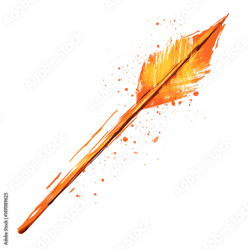 Artistic Arrow with Vibrant Brush Strokes in Apricot Isolated on Transparent Background