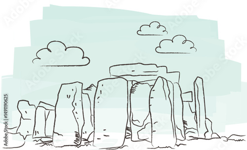 Vector illustration of Stonehenge on white background. Iconic prehistoric monument, perfect for history, archaeology, mysticism, ancient cultures, and abstract concepts like mystery and timelessness.