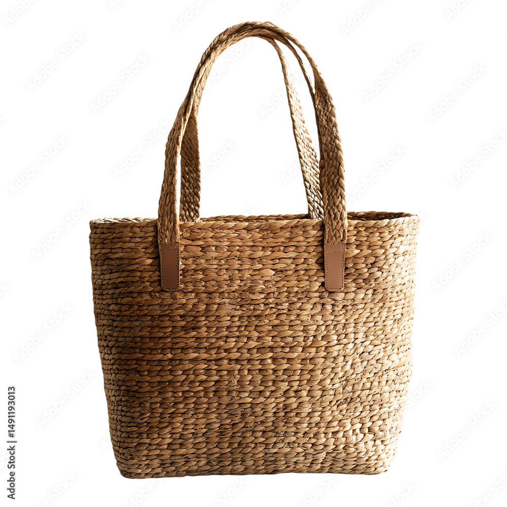Rustic Straw Tote Bag with a Naturally Textured Weave Isolated on Transparent Background Rustic Straw Tote Bag with a Naturally Textured Weave Isolated on Transparent Background