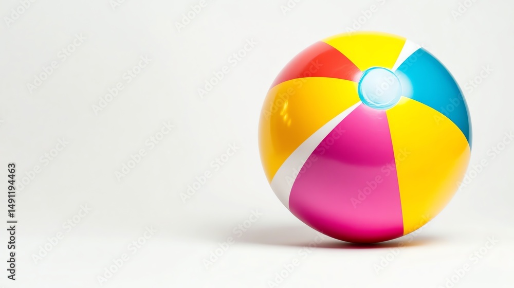 Fototapeta premium A vibrant, isolated beach ball rests on a sandy beach.