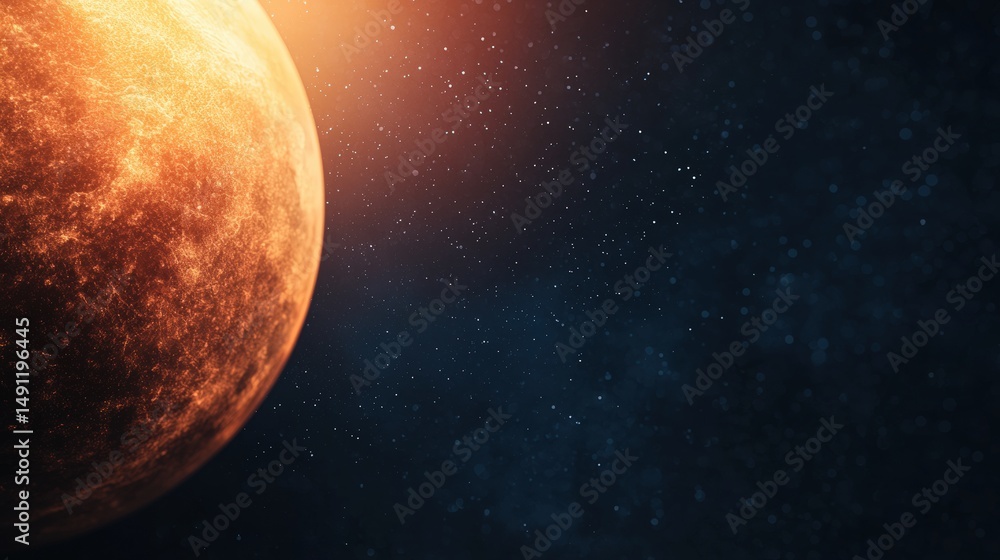Obraz premium Vibrant swirling clouds and a luminous atmosphere surround an exoplanet, set against a starry backdrop with ample copy space
