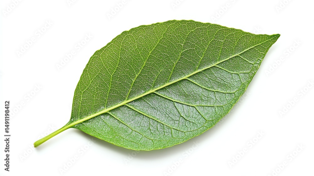 Obraz premium A vibrant, isolated green leaf is prominently displayed in the stock photo.