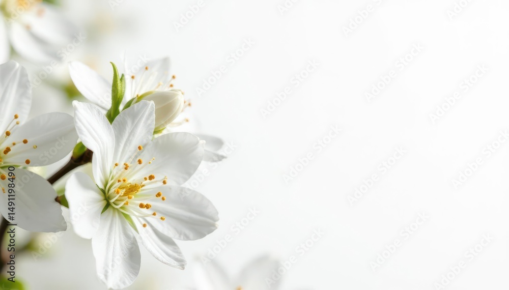 Obraz premium Delicate white blossoms on a stark white background , high-resolution, spring, image