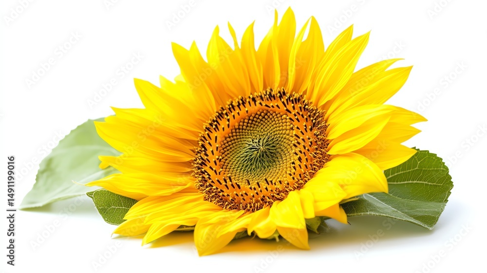 Fototapeta premium A vibrant, isolated sunflower with bright yellow petals dominates the frame.