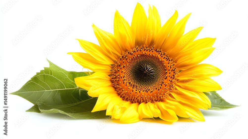 Obraz premium A vibrant, bright yellow sunflower stands alone against a bright background.