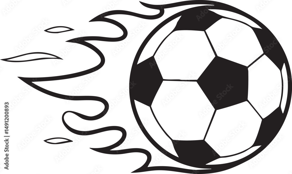 Obraz premium Speedy Flaming Soccer Ball Icon Illustration With Motion Lines In Black And White Sport Design Style