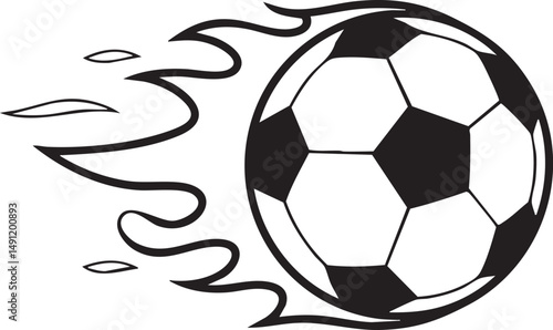 Speedy Flaming Soccer Ball Icon Illustration With Motion Lines In Black And White Sport Design Style