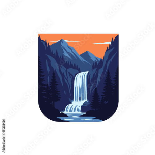 Serene Waterfall Landscape in a Mountainous Valley