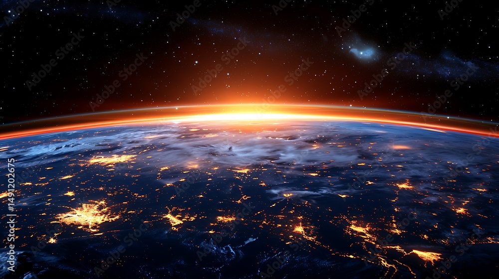 Fototapeta premium Earth's Lights at Dawn from Space