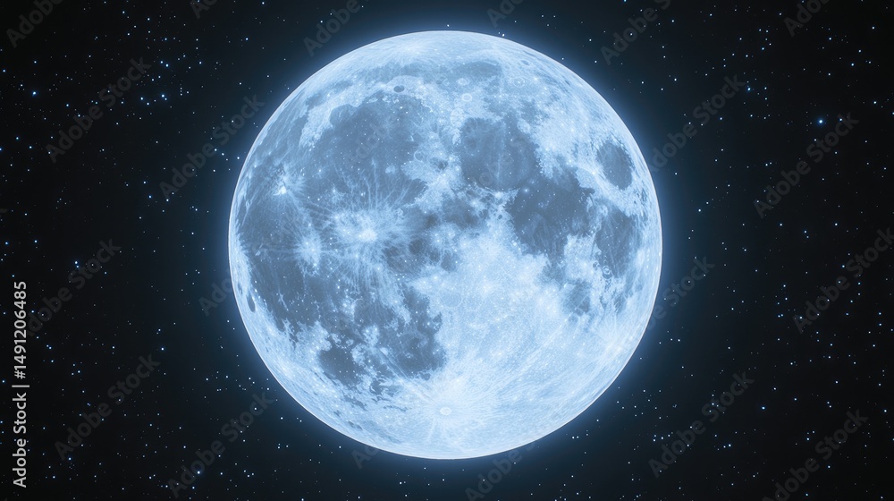 Full luminous blue moon against a starry night sky. Full luminous blue moon against a starry night sky.