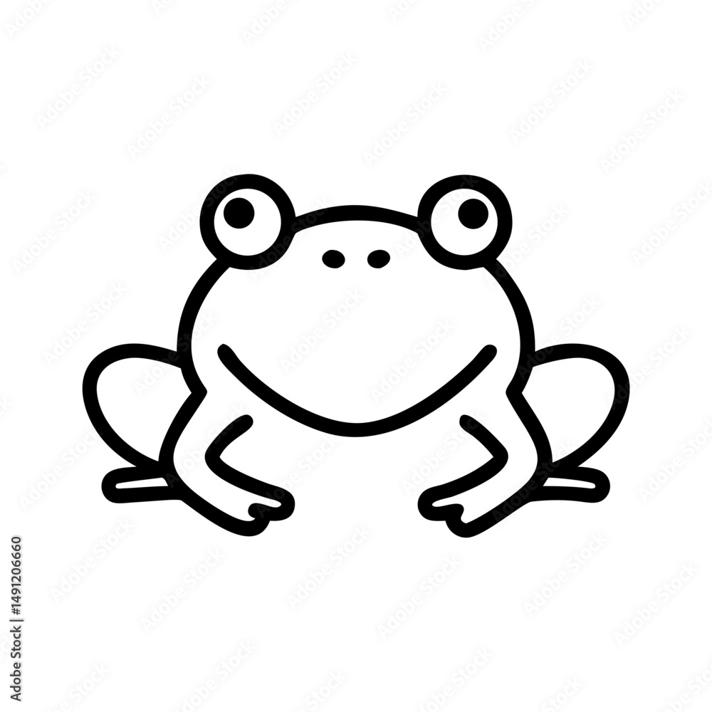 Simple outline drawing of a cute amphibian with big eyes and a happy smile on a white background Simple outline drawing of a cute amphibian with big eyes and a happy smile on a white background