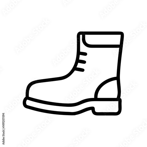 A simple graphic showing a single work boot with laces and a heel in a black outline design
