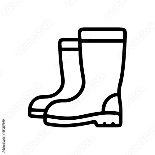 Two outlined waterproof footwear items for outdoor activities shown in a simple graphic style