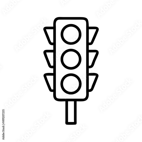 A simple traffic signal with three lights and a pole in a minimalist outline style design element