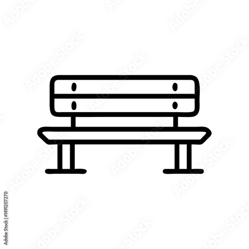 A simple graphic shows a park bench with a backrest and four legs in a minimalist style design icon