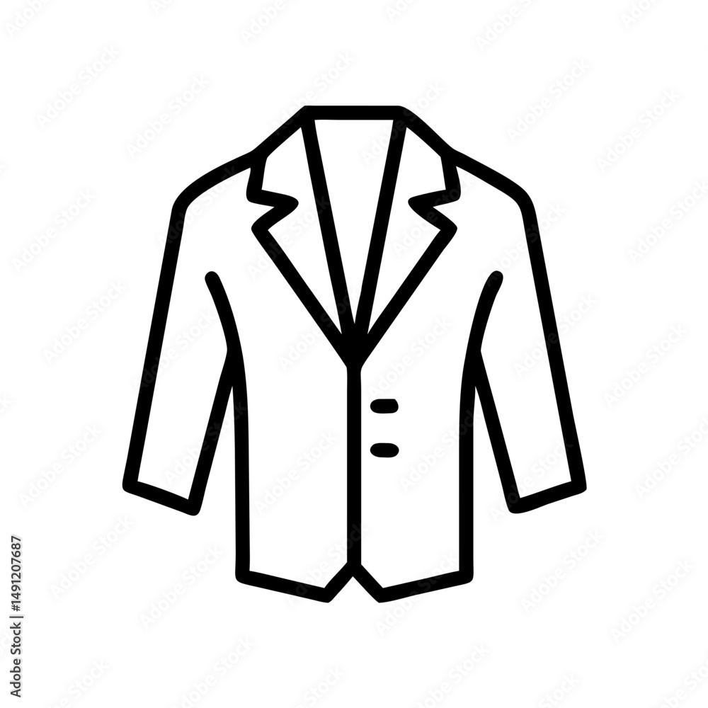 Outline drawing of a suit jacket with lapels and two buttons in a simple, minimalist style design Outline drawing of a suit jacket with lapels and two buttons in a simple, minimalist style design