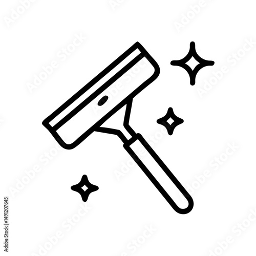 A cleaning tool with a handle and a squeegee with sparkles indicating cleanliness and a fresh look overall