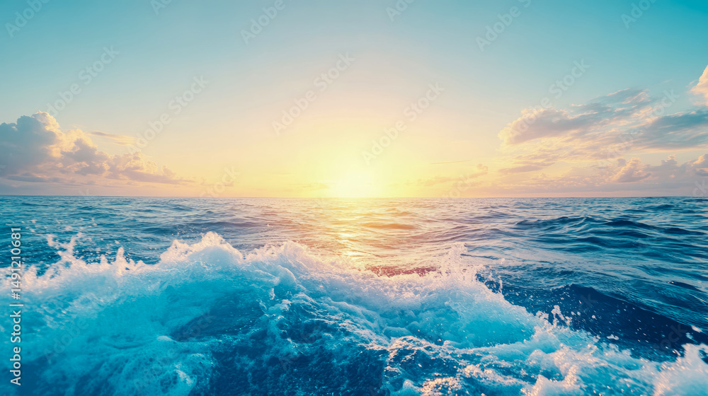 Obraz premium Scenic ocean sunrise with powerful wave, summer mood