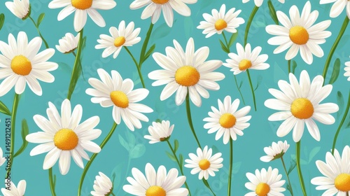 Vibrant Daisy Flowers on a Bright Turquoise Background for Design