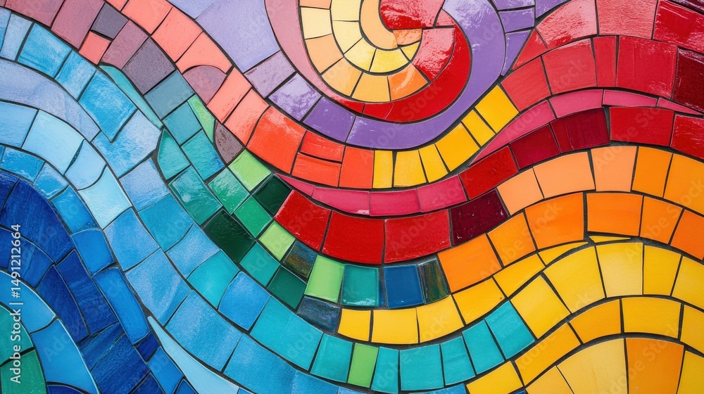 Fototapeta premium Colorful Mosaic Design with Swirling Patterns and Vibrant Tiles