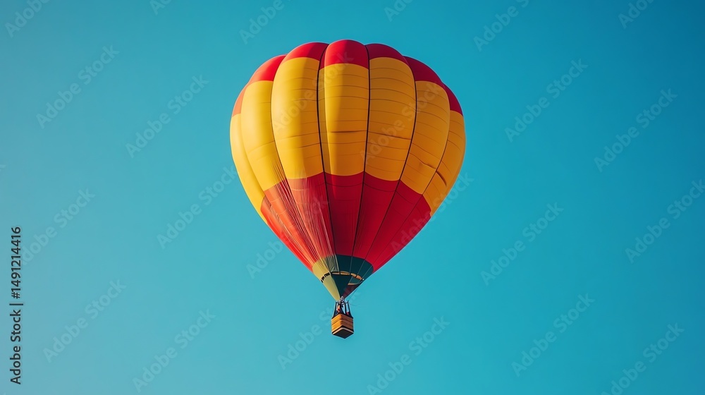 Fototapeta premium A brightly colored hot air balloon floats serenely against a vibrant, clear blue sky.